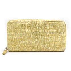 CHANEL Round Long Wallet Deauville Tweed Yellow Silver Women's e59377a