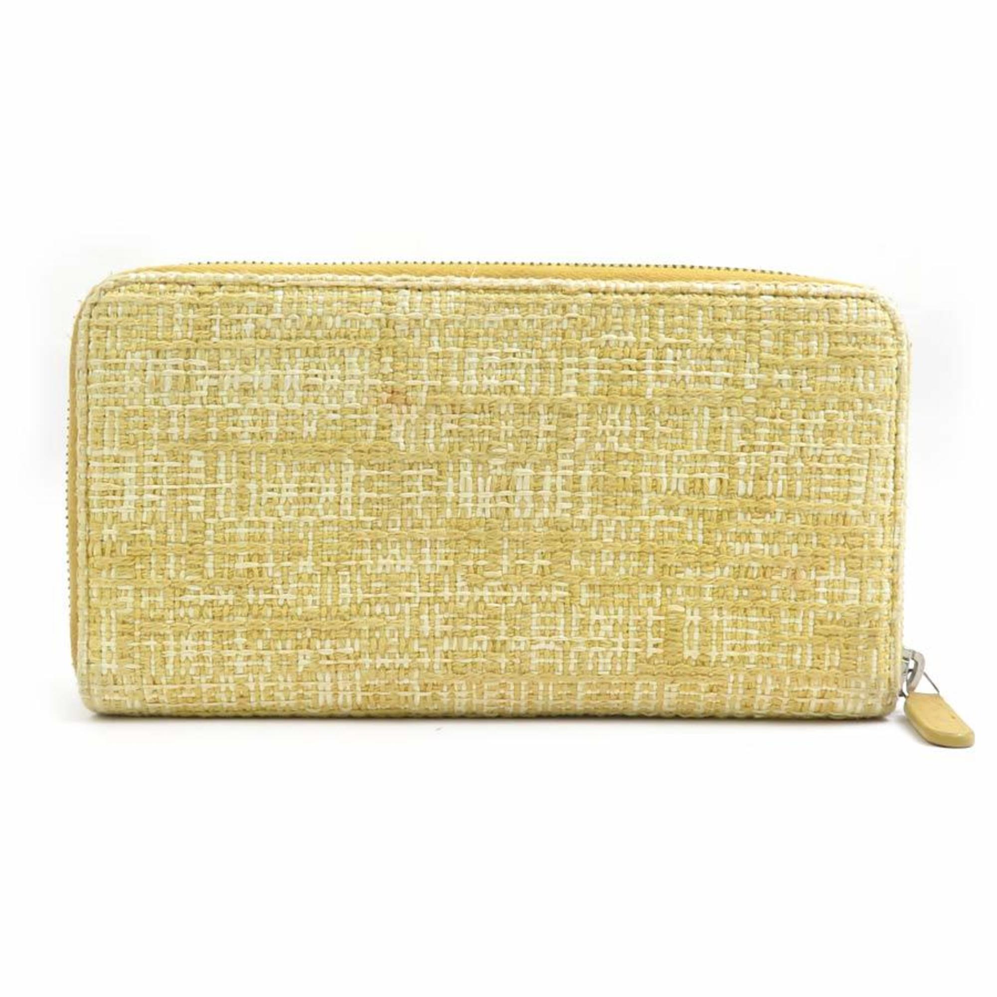 CHANEL Round Long Wallet Deauville Tweed Yellow Silver Women's e59377a