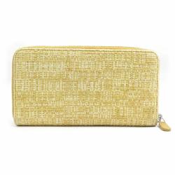 CHANEL Round Long Wallet Deauville Tweed Yellow Silver Women's e59377a