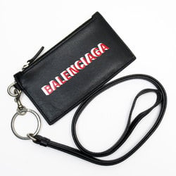 BALENCIAGA Wallet/Coin Case Business Card Holder/Card Neck Strap Leather Black Silver Men Women w0799a