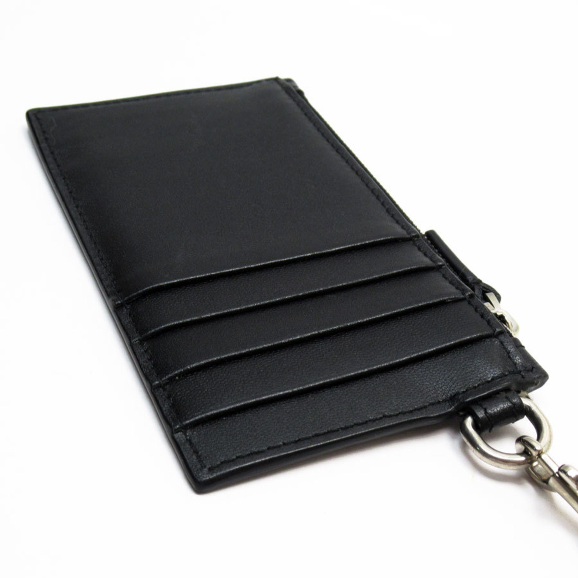 BALENCIAGA Wallet/Coin Case Business Card Holder/Card Neck Strap Leather Black Silver Men Women w0799a