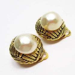 CHANEL Earrings Metal Faux Pearl Gold Off-White Women's w0809i