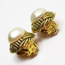 CHANEL Earrings Metal Faux Pearl Gold Off-White Women's w0809i