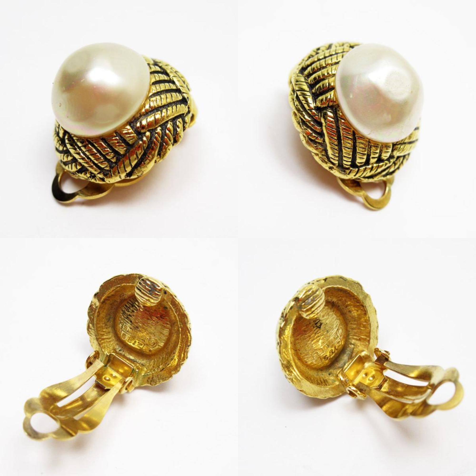 CHANEL Earrings Metal Faux Pearl Gold Off-White Women's w0809i