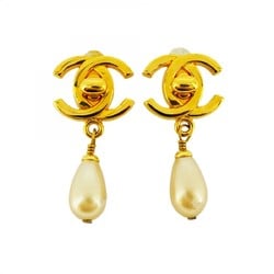 Chanel Earrings Turn Lock Fake Pearl GP Plated Gold Ladies