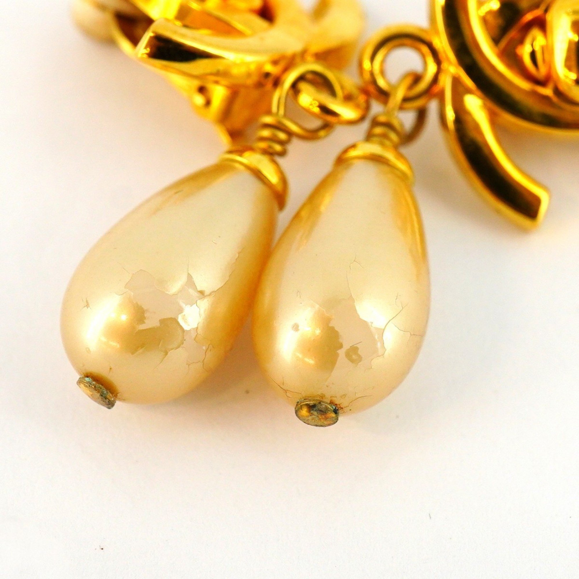 Chanel Earrings Turn Lock Fake Pearl GP Plated Gold Ladies