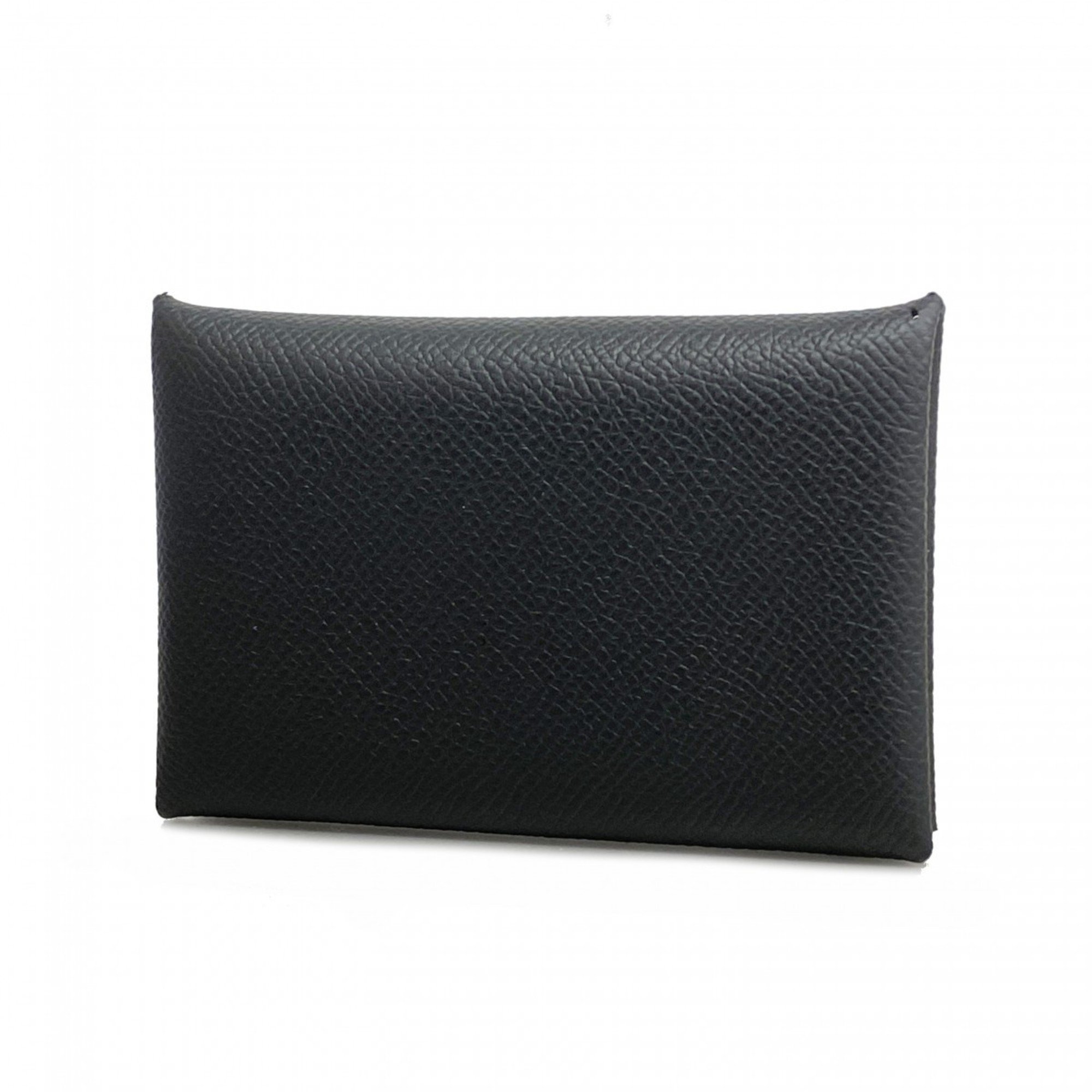 Hermes Business Card Holder/Card Case Calvi Epsom Leather Black B Stamp Men's Women's