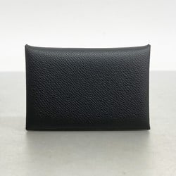 Hermes Business Card Holder/Card Case Calvi Epsom Leather Black B Stamp Men's Women's