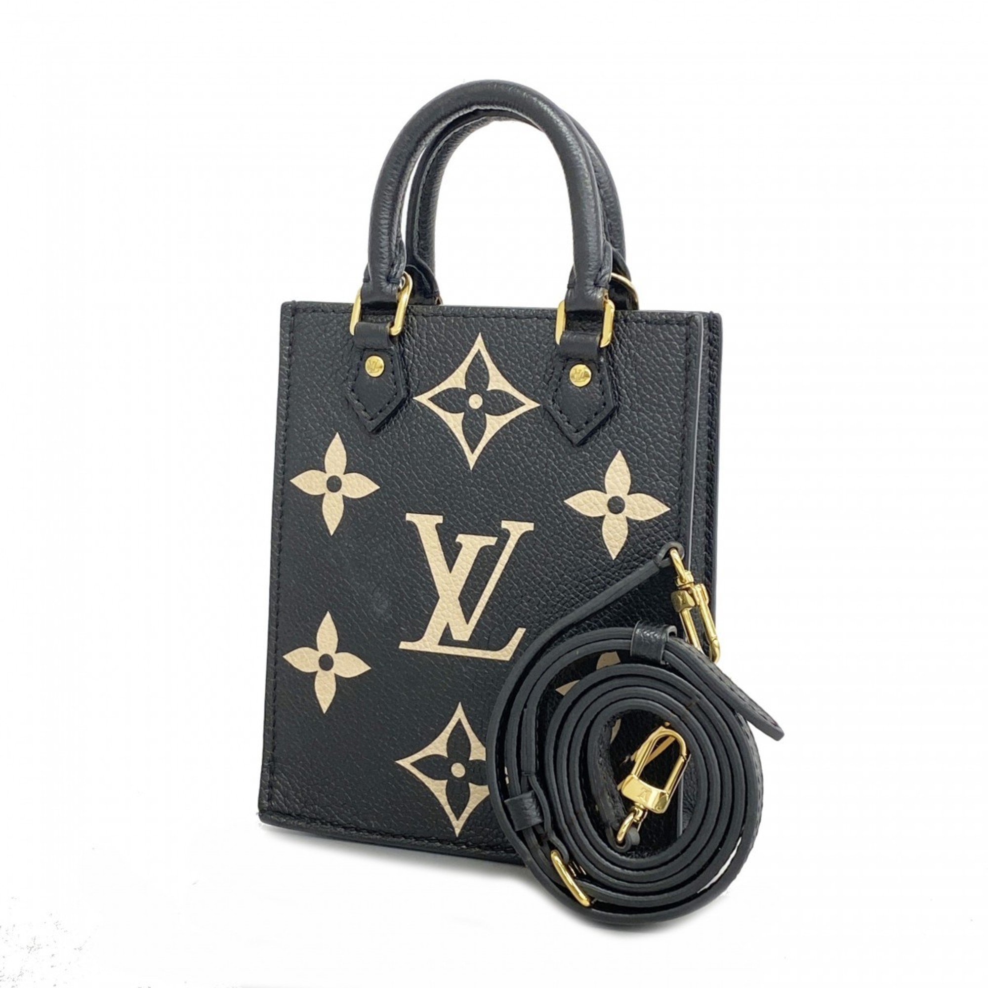 Louis Vuitton Shoulder Bag Monogram Empreinte Bicolor Petite Sac Plat M81416 Black Beige Women's