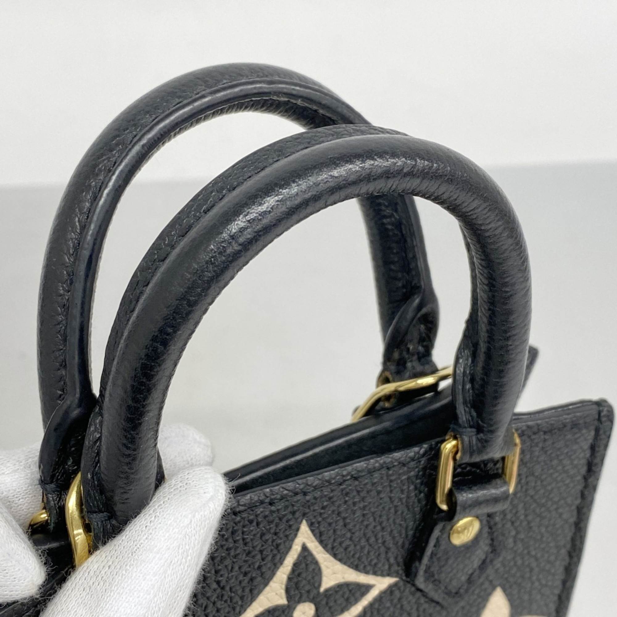 Louis Vuitton Shoulder Bag Monogram Empreinte Bicolor Petite Sac Plat M81416 Black Beige Women's