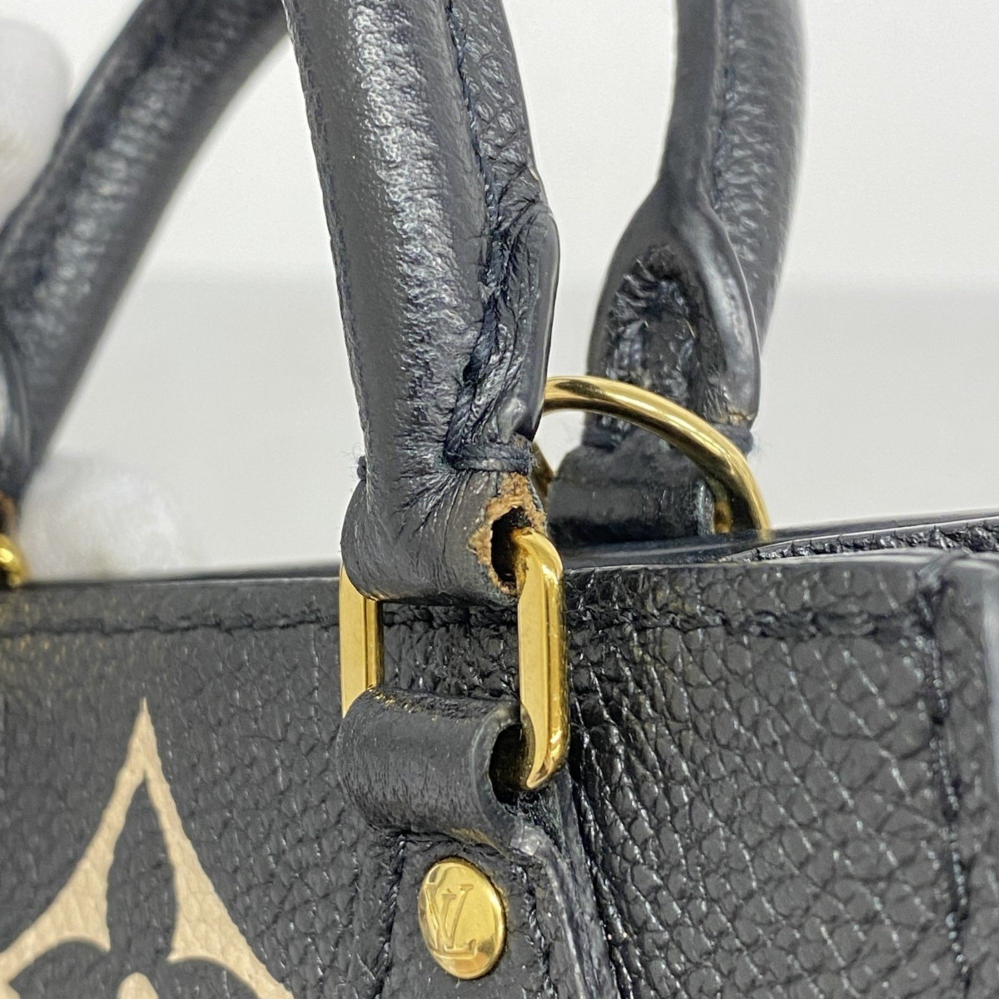 Louis Vuitton Shoulder Bag Monogram Empreinte Bicolor Petite Sac Plat M81416 Black Beige Women's