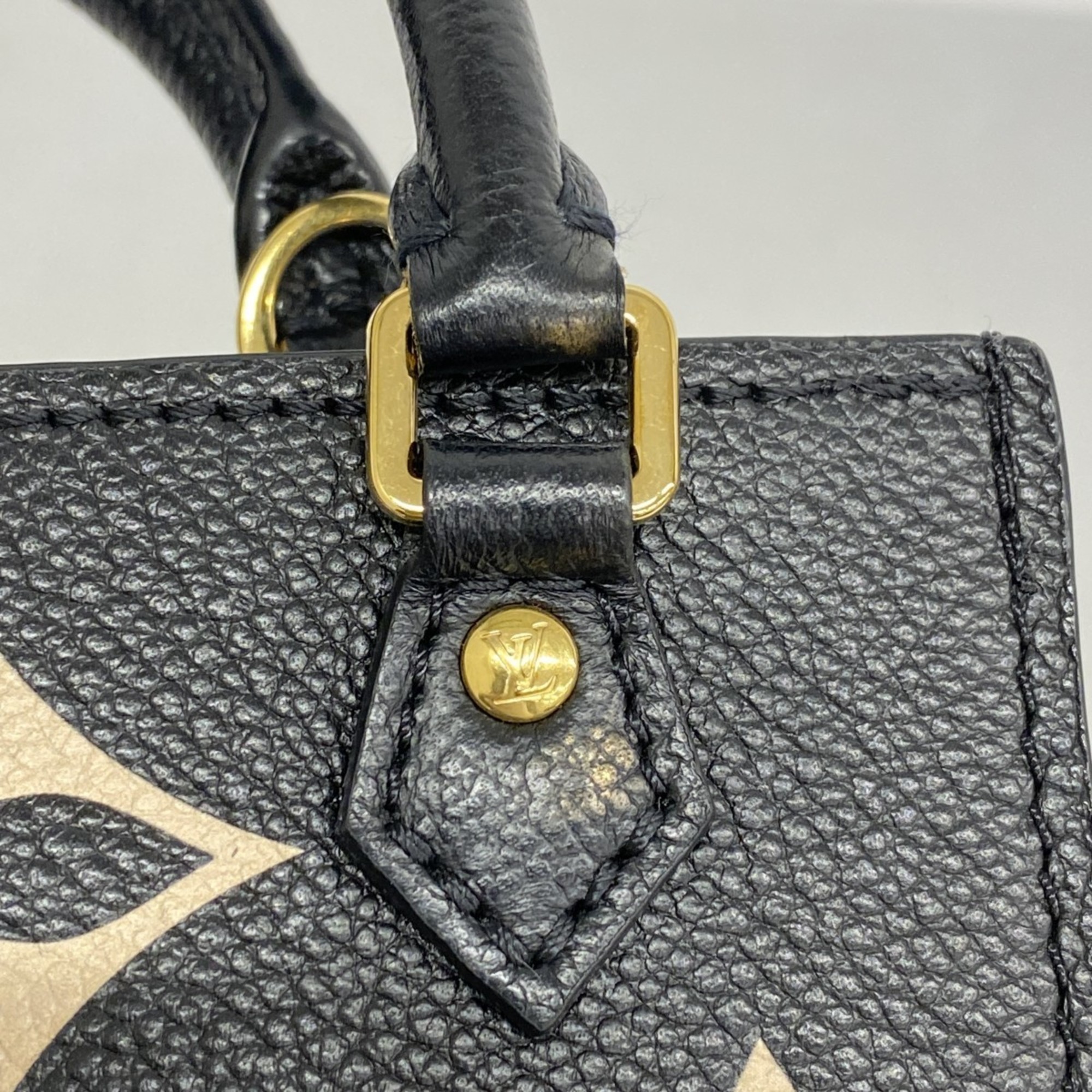 Louis Vuitton Shoulder Bag Monogram Empreinte Bicolor Petite Sac Plat M81416 Black Beige Women's