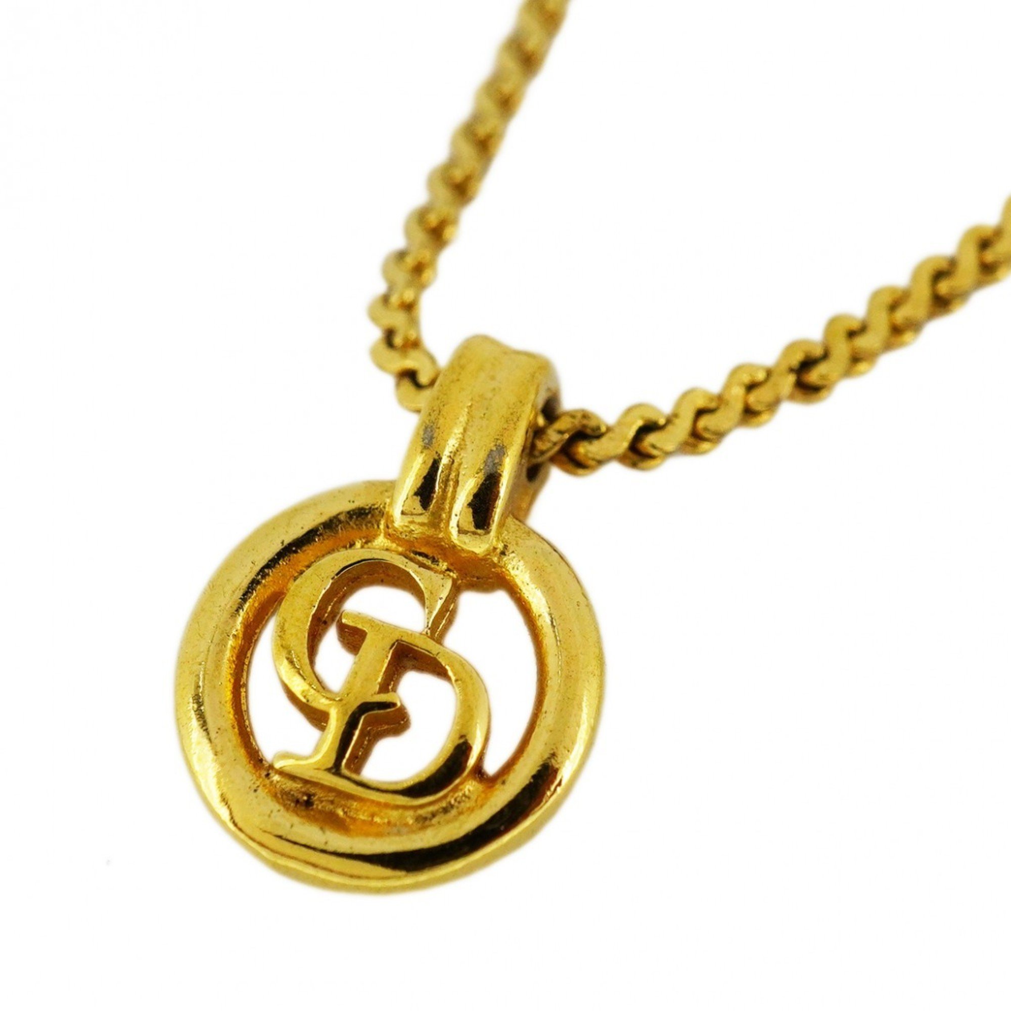 Christian Dior Necklace CD Circle GP Plated Gold Ladies