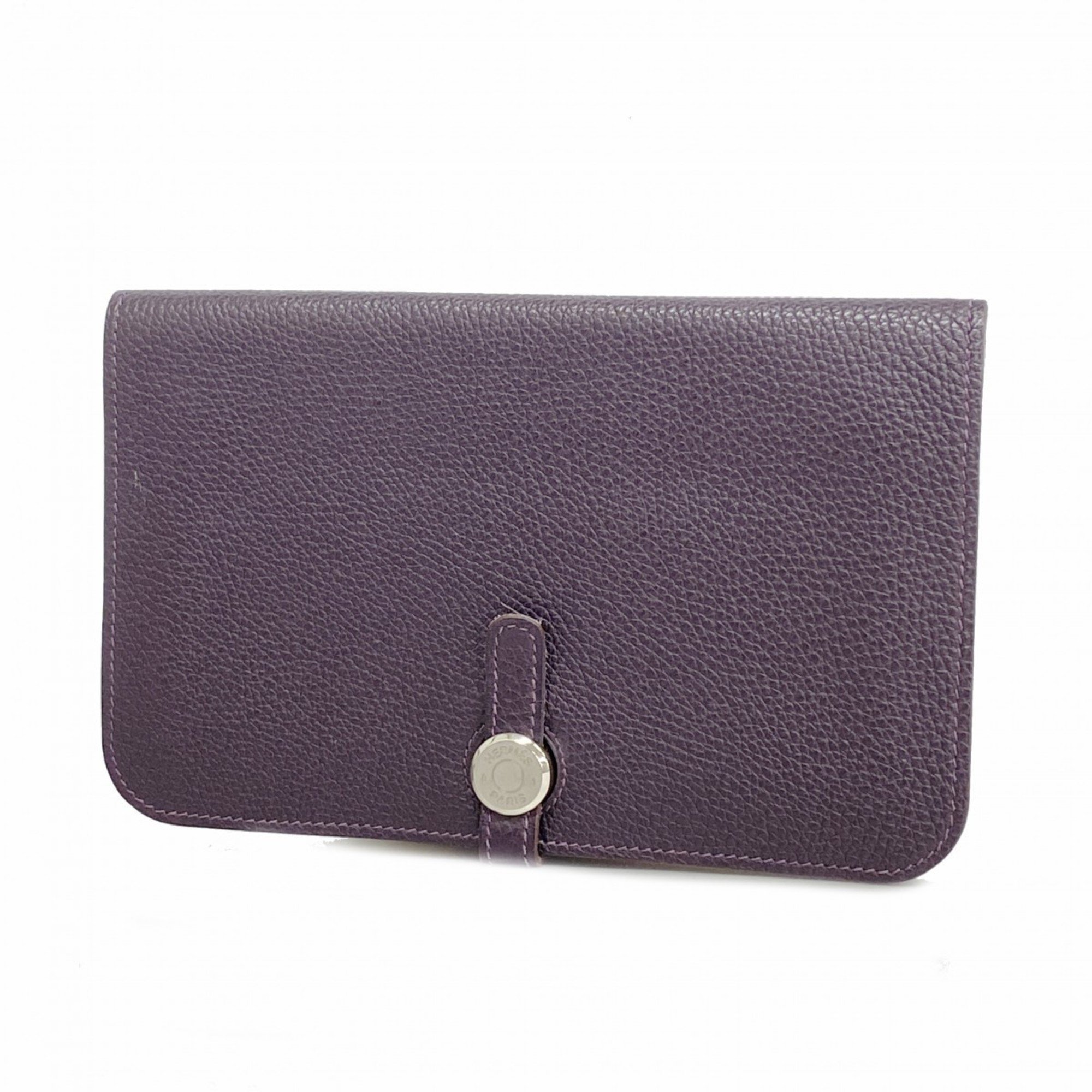 Hermes Long Wallet Dogon GM Togo Prune □L Engraved Ladies