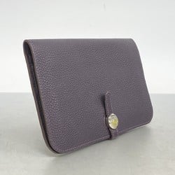 Hermes Long Wallet Dogon GM Togo Prune □L Engraved Ladies