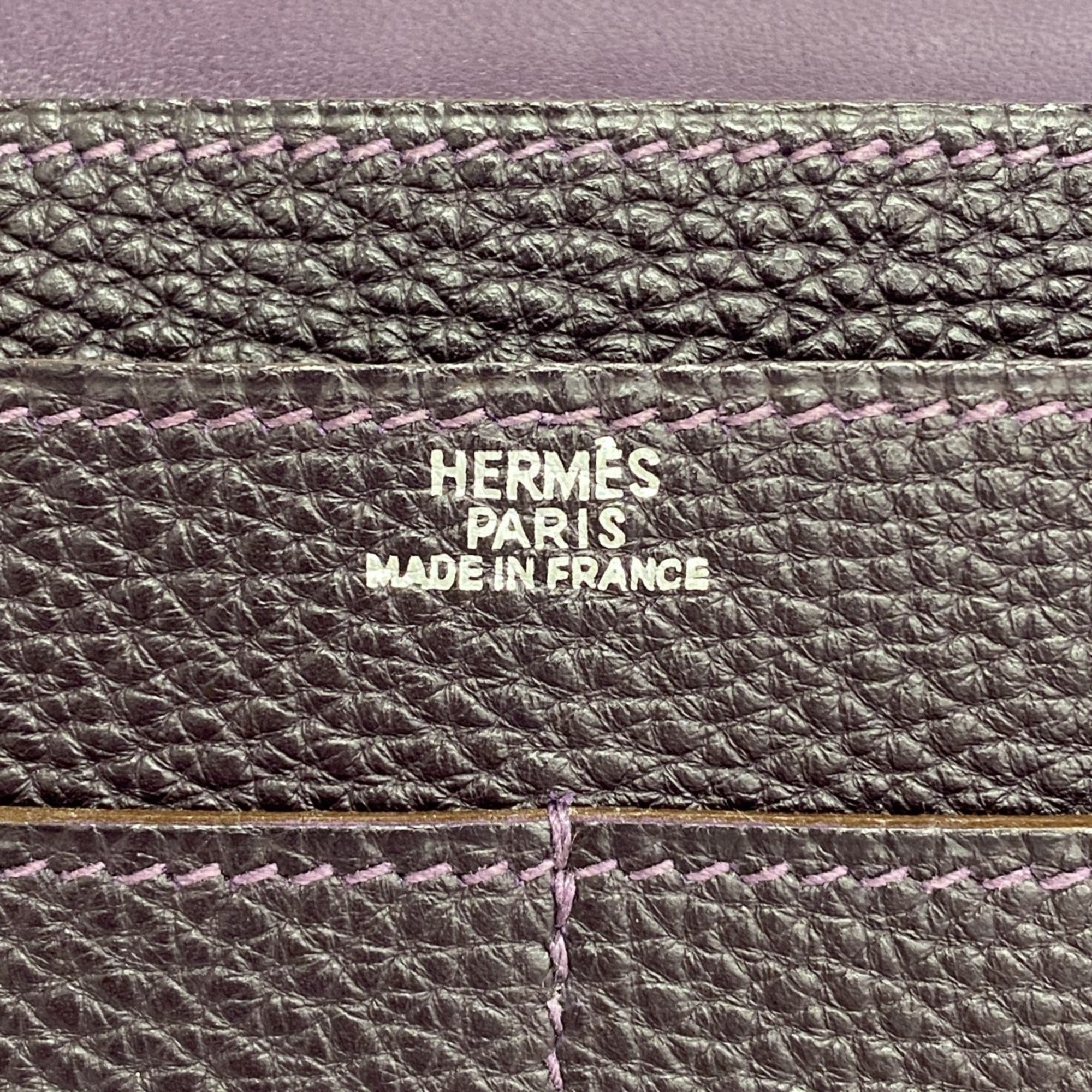 Hermes Long Wallet Dogon GM Togo Prune □L Engraved Ladies