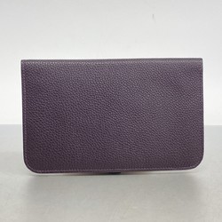 Hermes Long Wallet Dogon GM Togo Prune □L Engraved Ladies