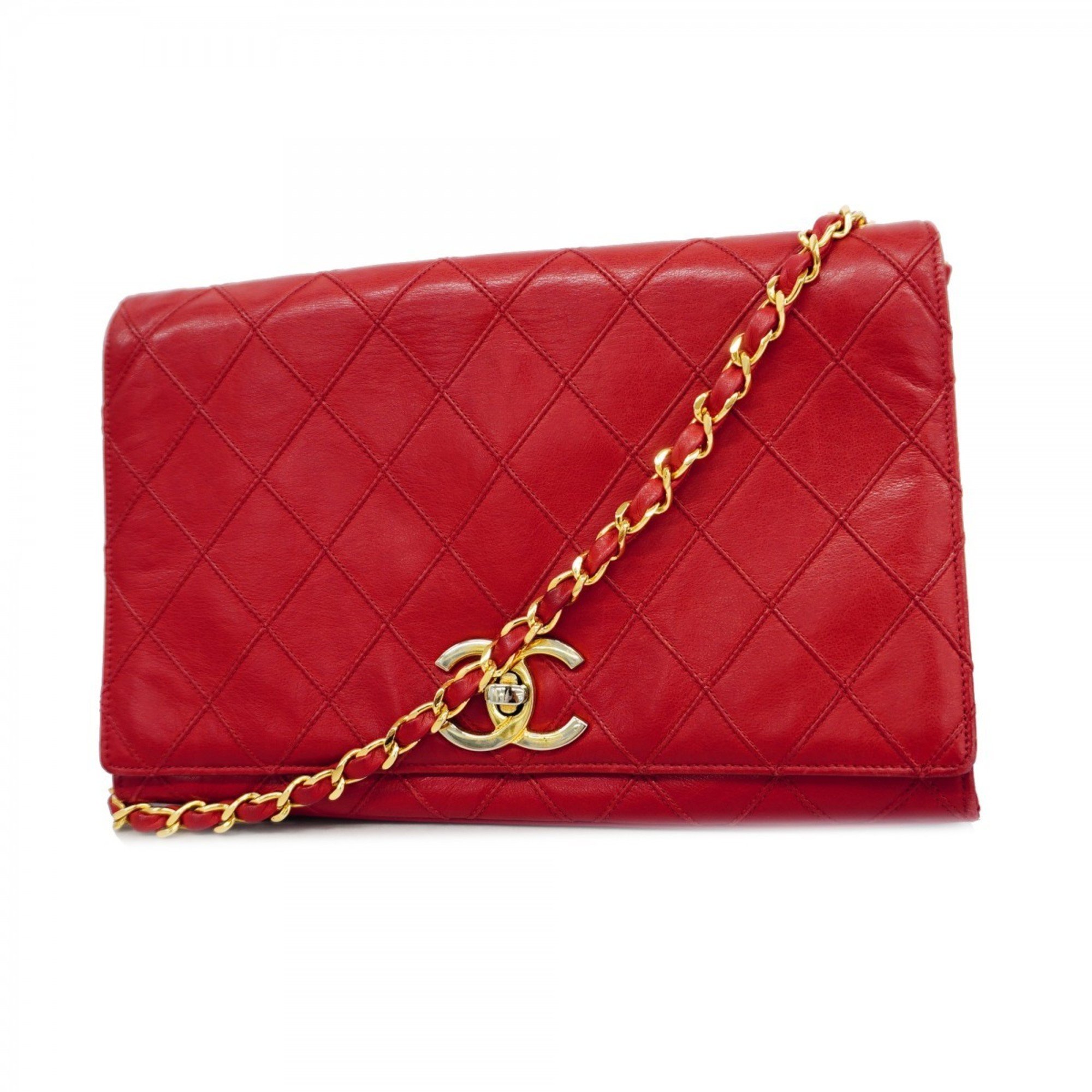 Chanel Shoulder Bag Bicolor Leather Red Women's