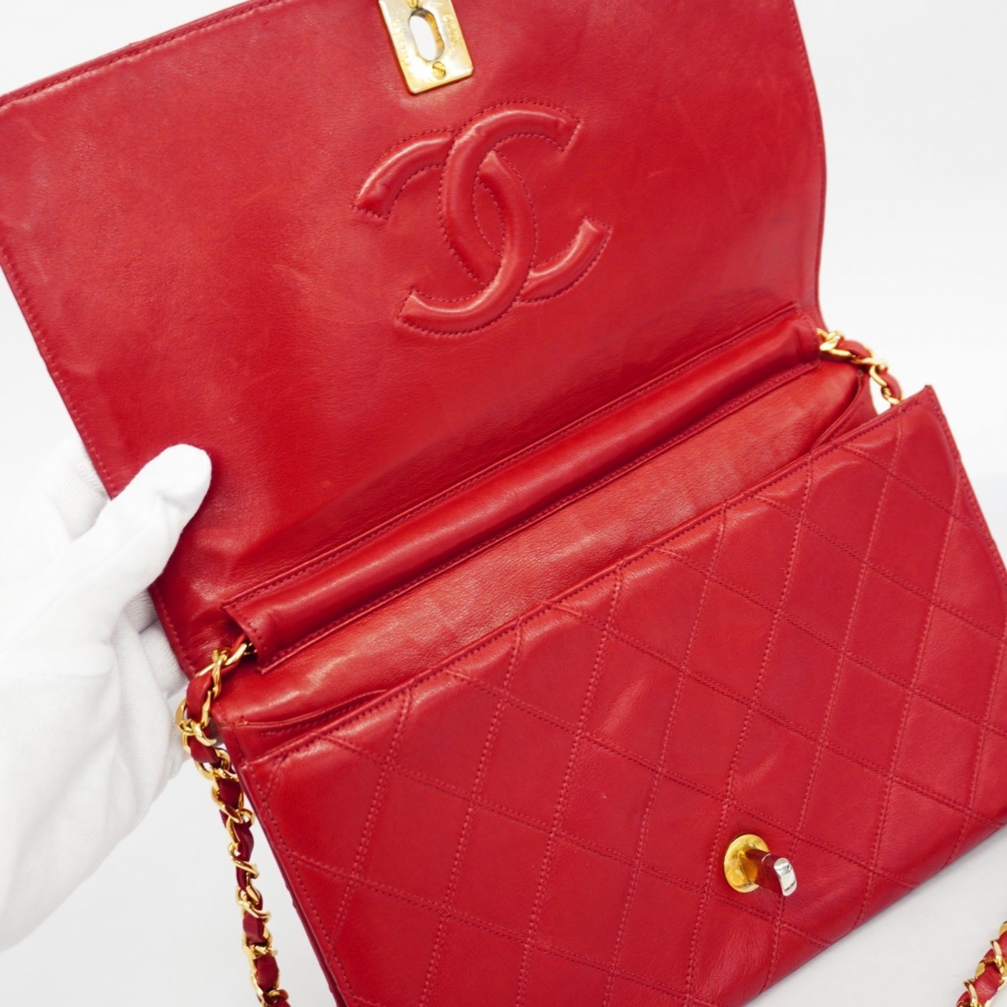 Chanel Shoulder Bag Bicolor Leather Red Women's