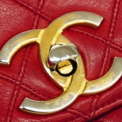 Chanel Shoulder Bag Bicolor Leather Red Women's