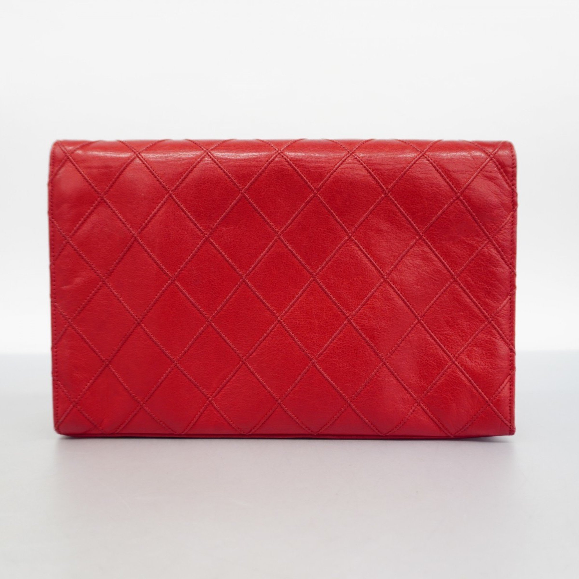 Chanel Shoulder Bag Bicolor Leather Red Women's