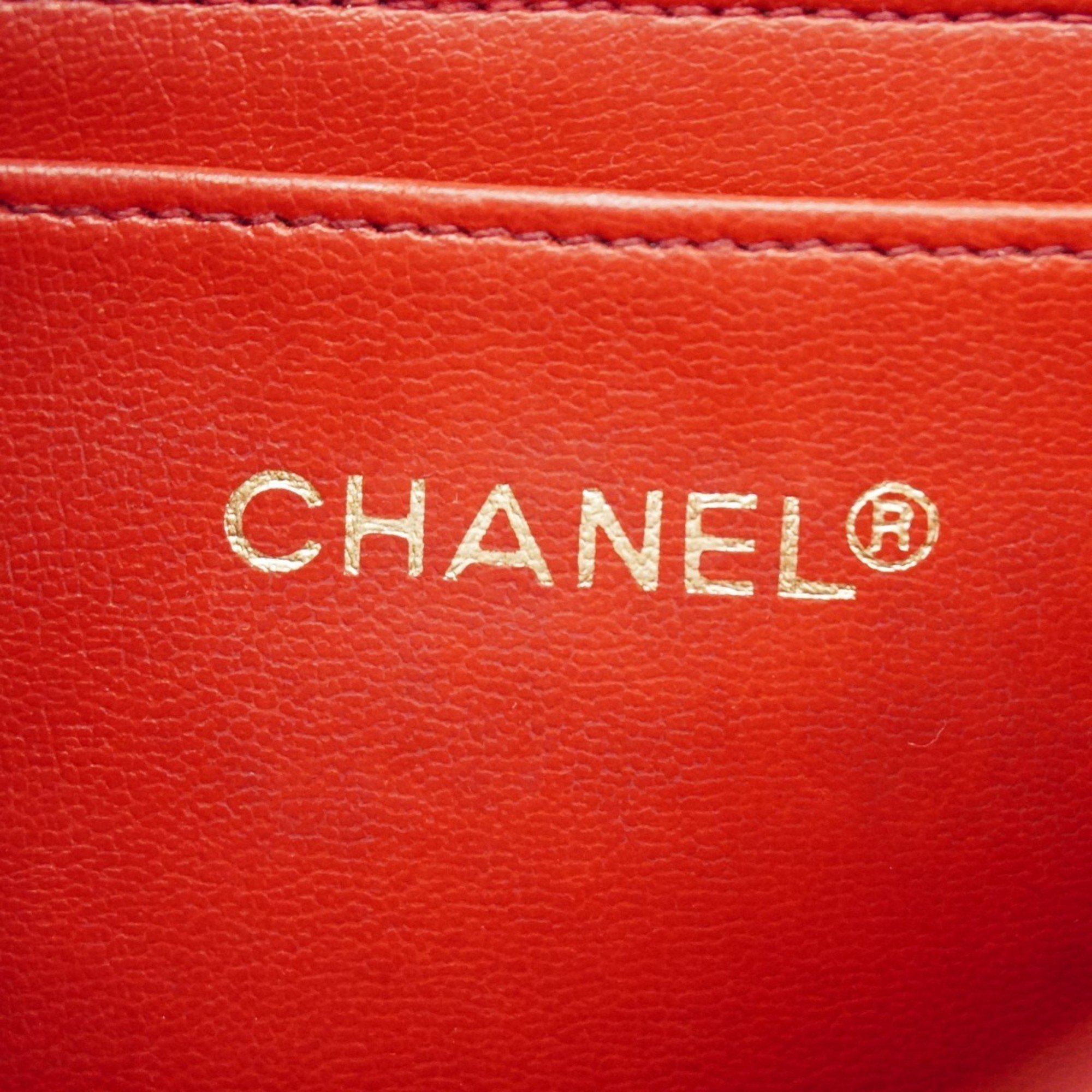 Chanel Shoulder Bag Bicolor Leather Red Women's