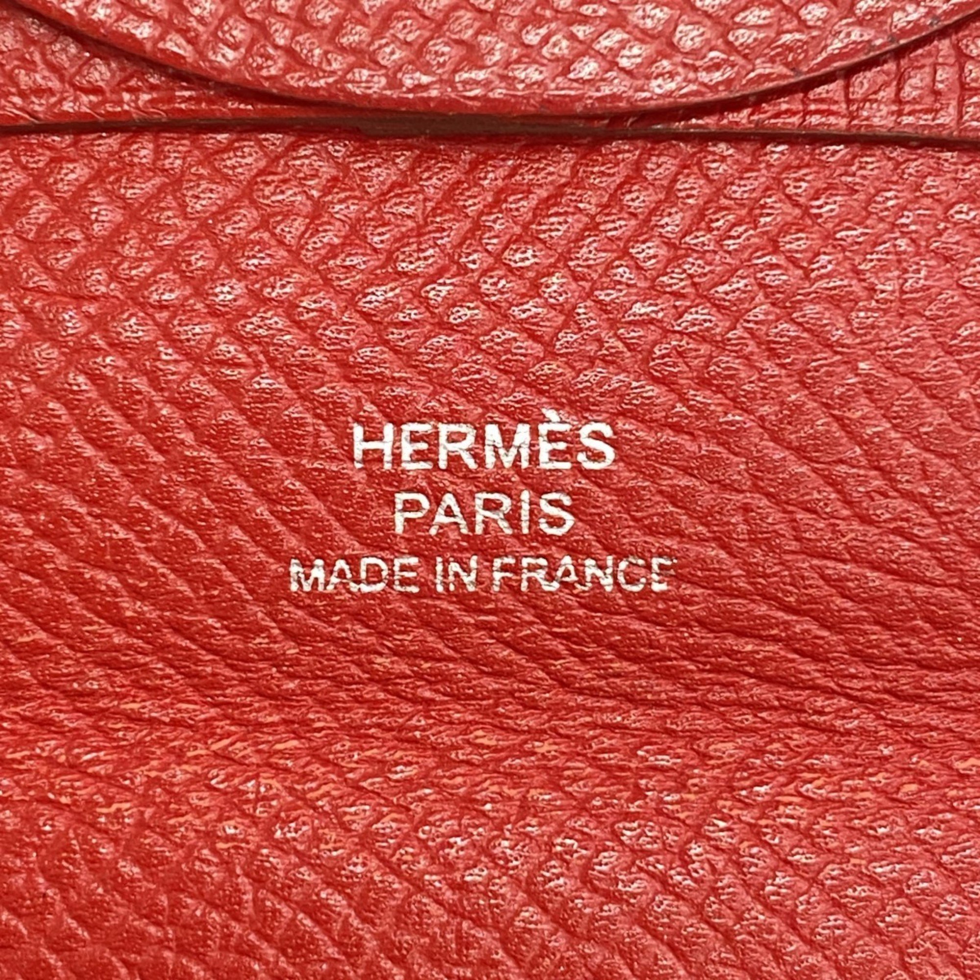 Hermes Wallet/Coin Case Bastia Epsom Rouge Kazak □P Engraved Ladies