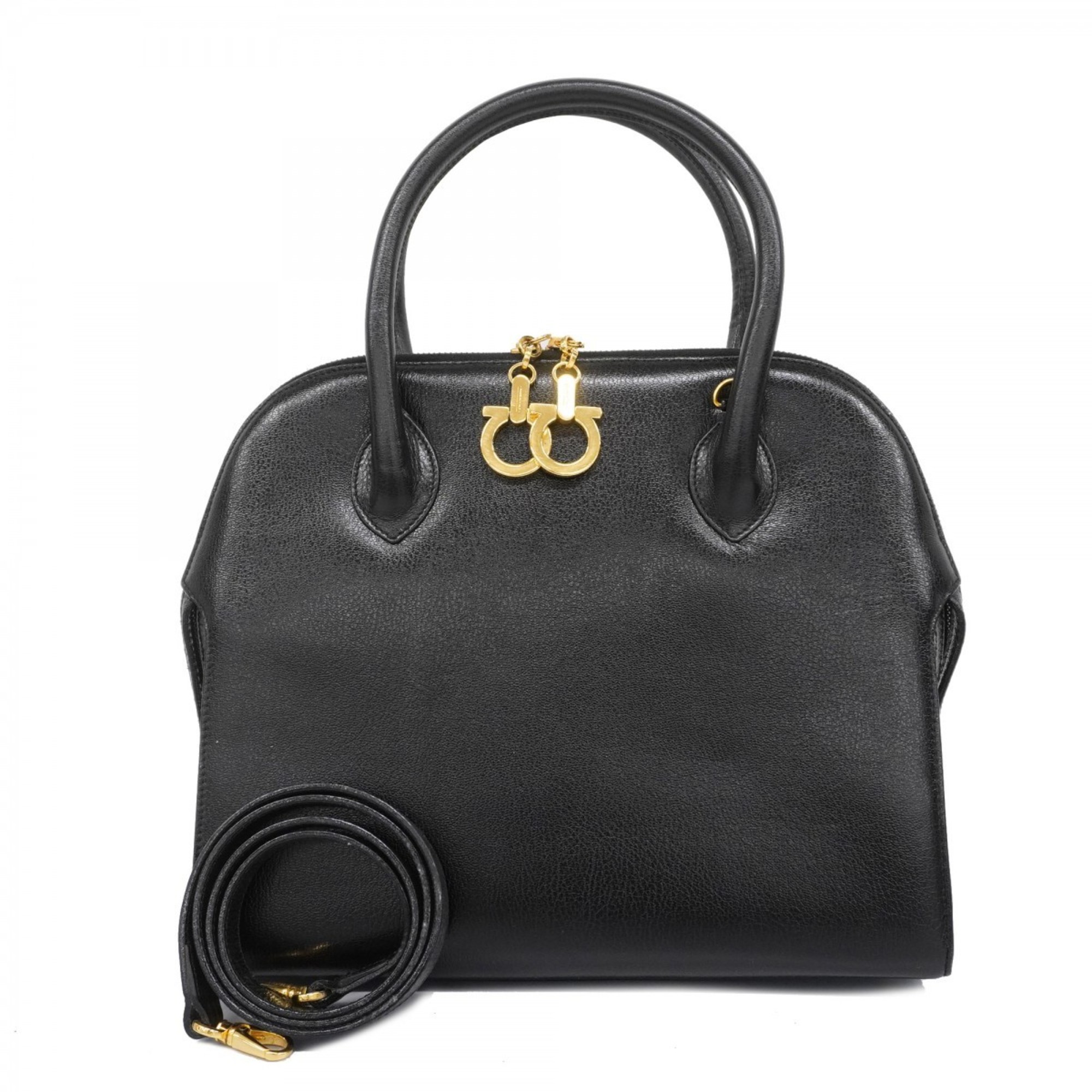 Salvatore Ferragamo Handbag Gancini Leather Black Women's