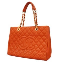 Chanel Tote Bag Matelasse Caviar Skin Orange Women's