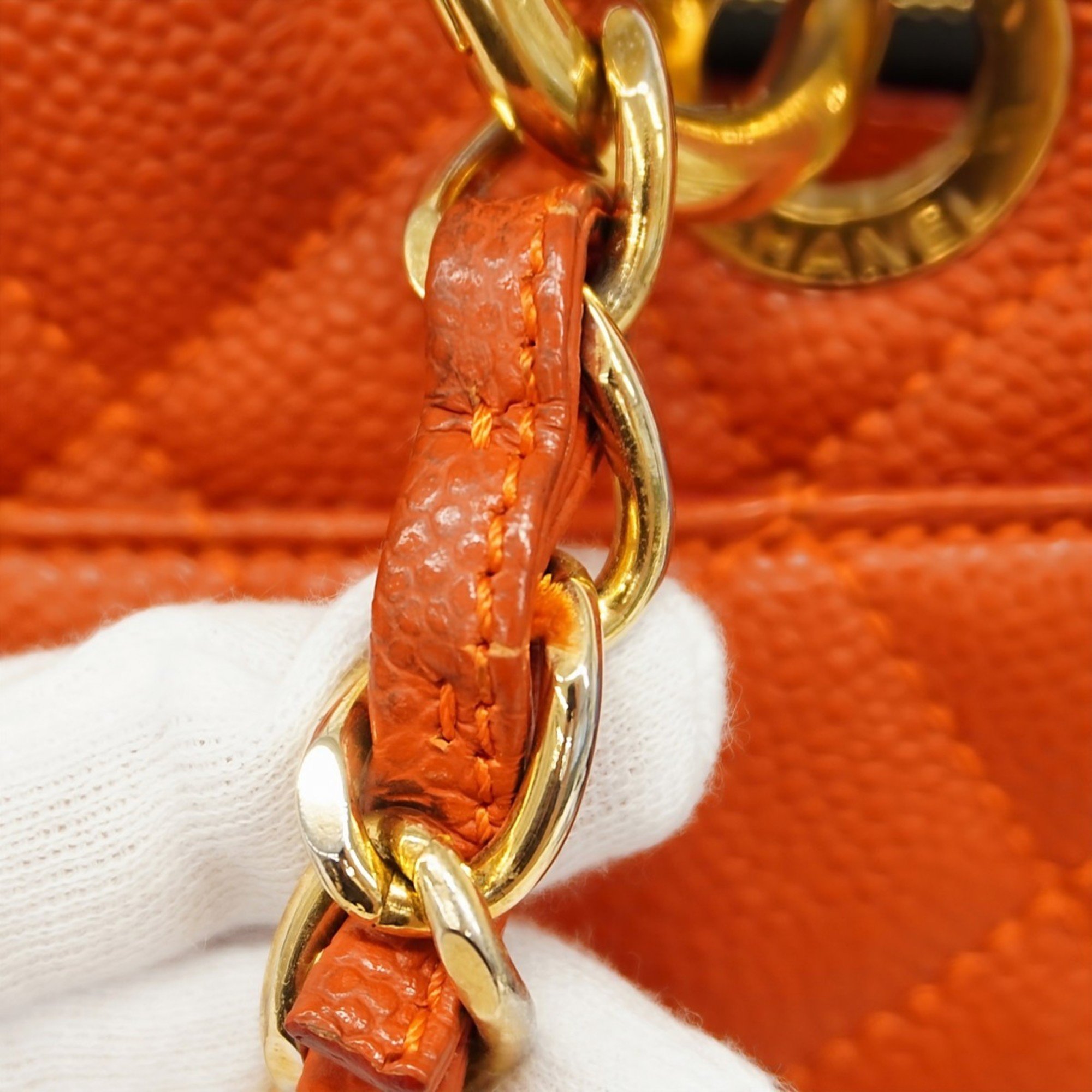 Chanel Tote Bag Matelasse Caviar Skin Orange Women's