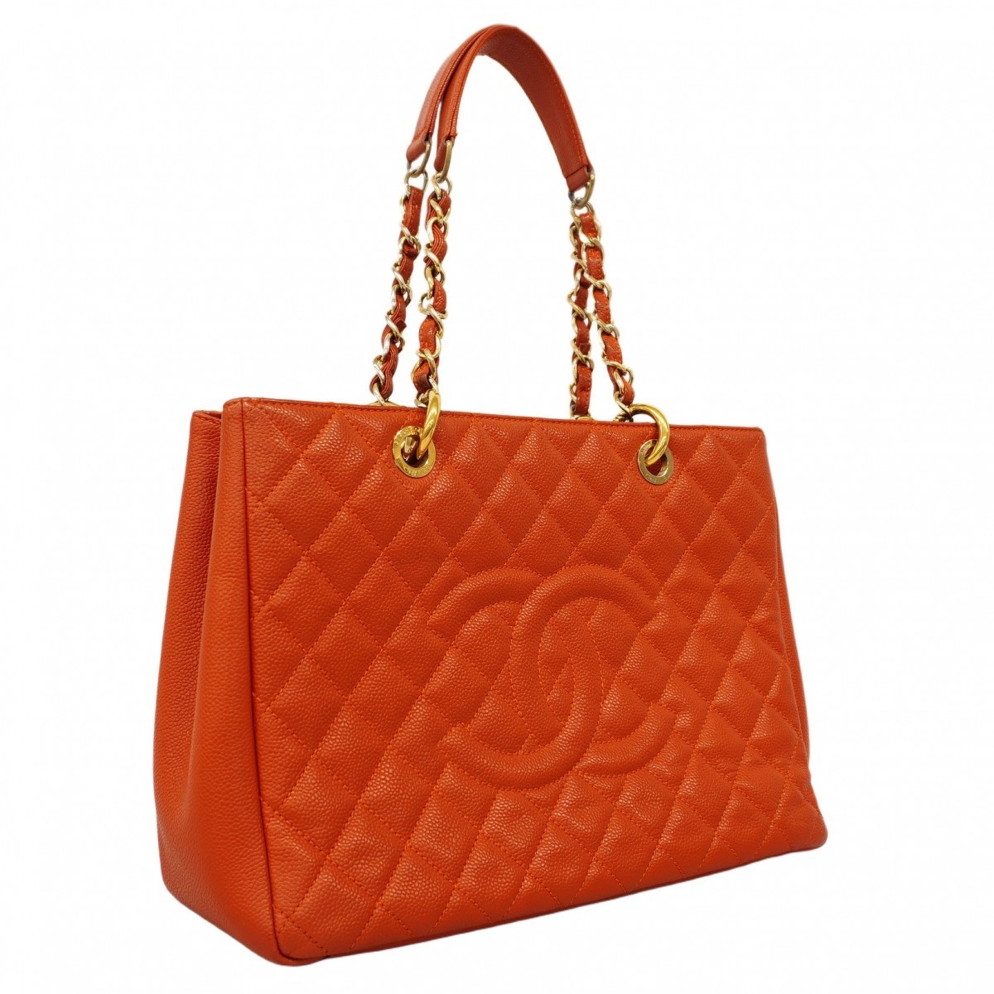 Chanel Tote Bag Matelasse Caviar Skin Orange Women's