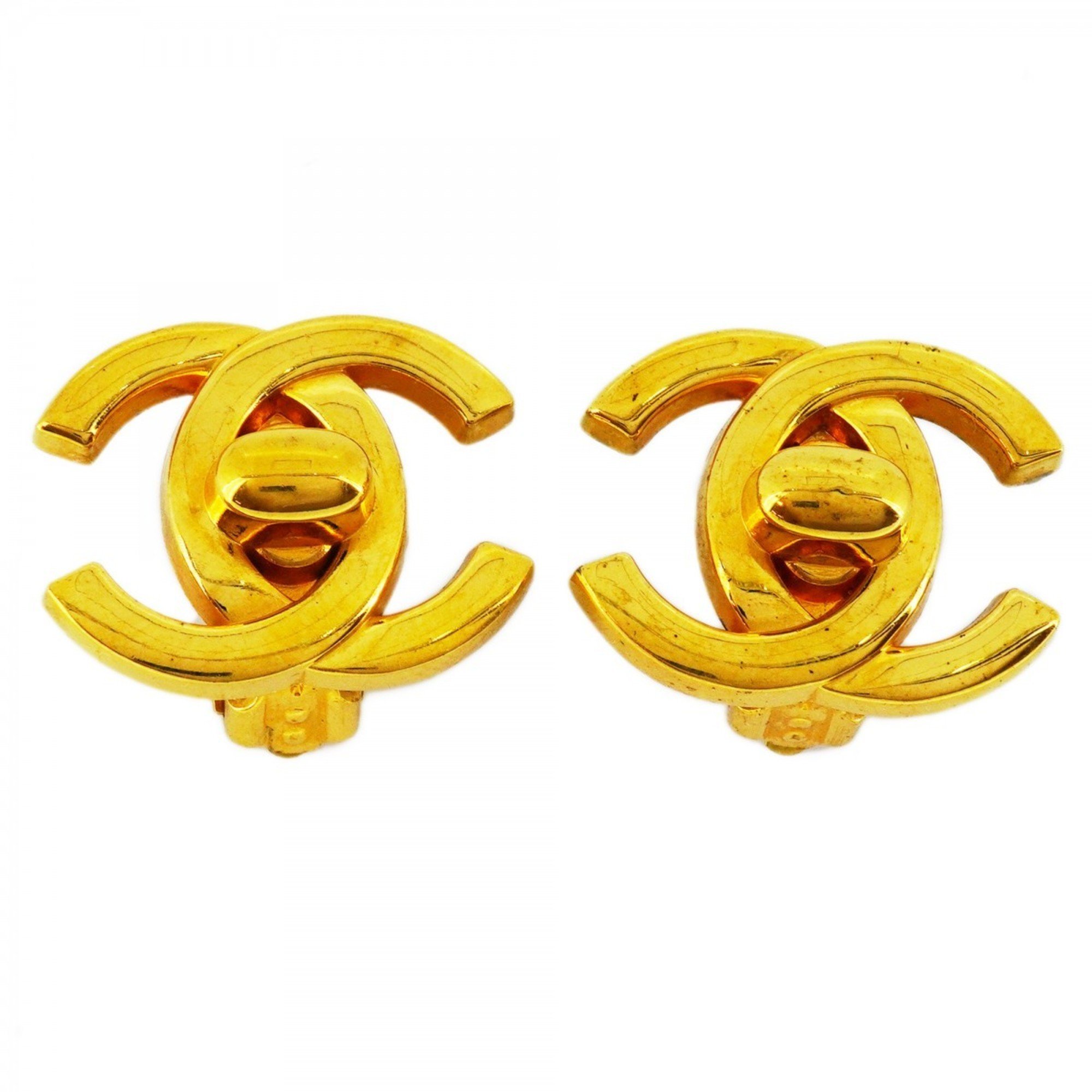 Chanel earrings turn lock GP plated gold ladies