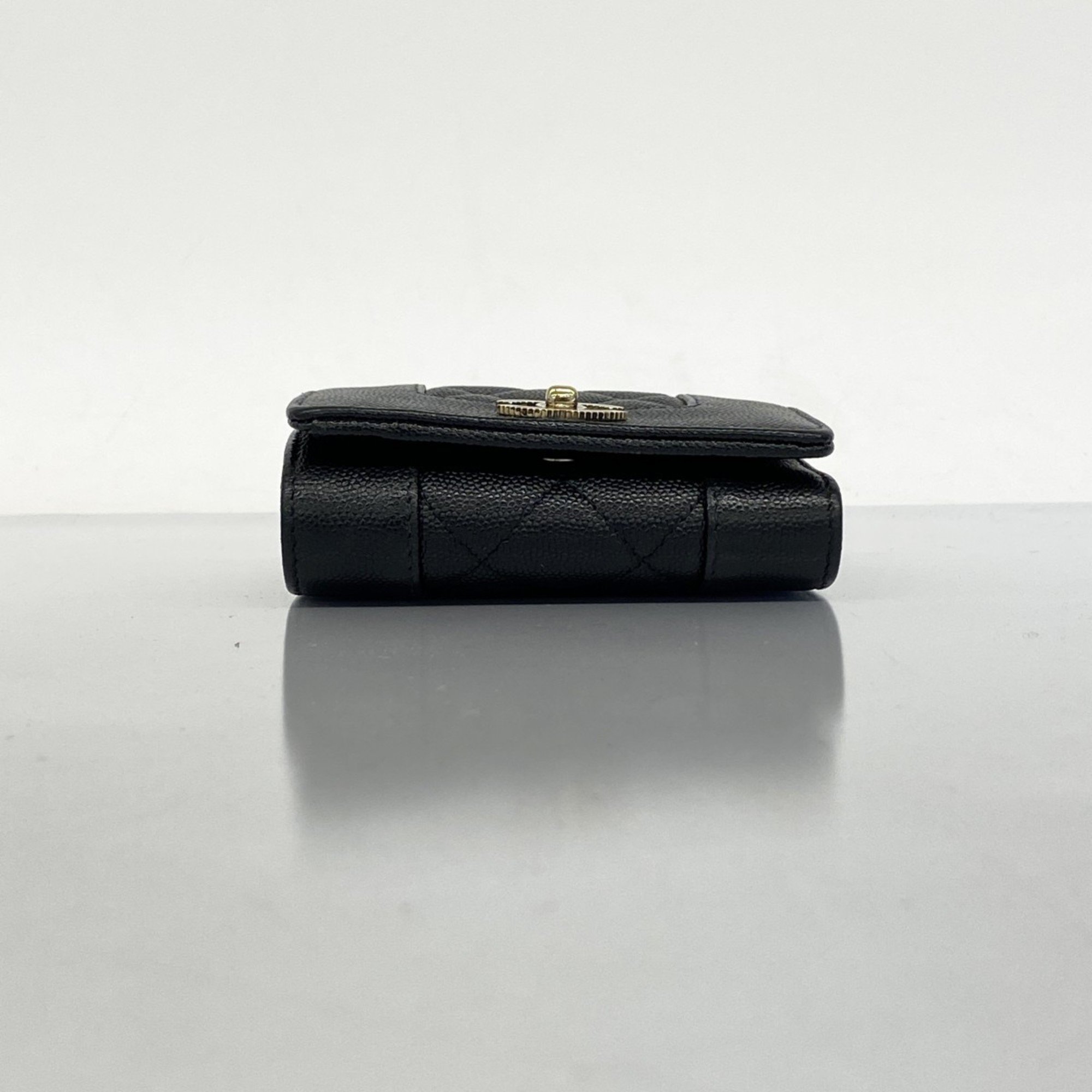 Chanel Tri-fold Wallet Mademoiselle Caviar Skin Black Women's