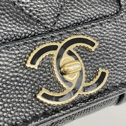 Chanel Tri-fold Wallet Mademoiselle Caviar Skin Black Women's