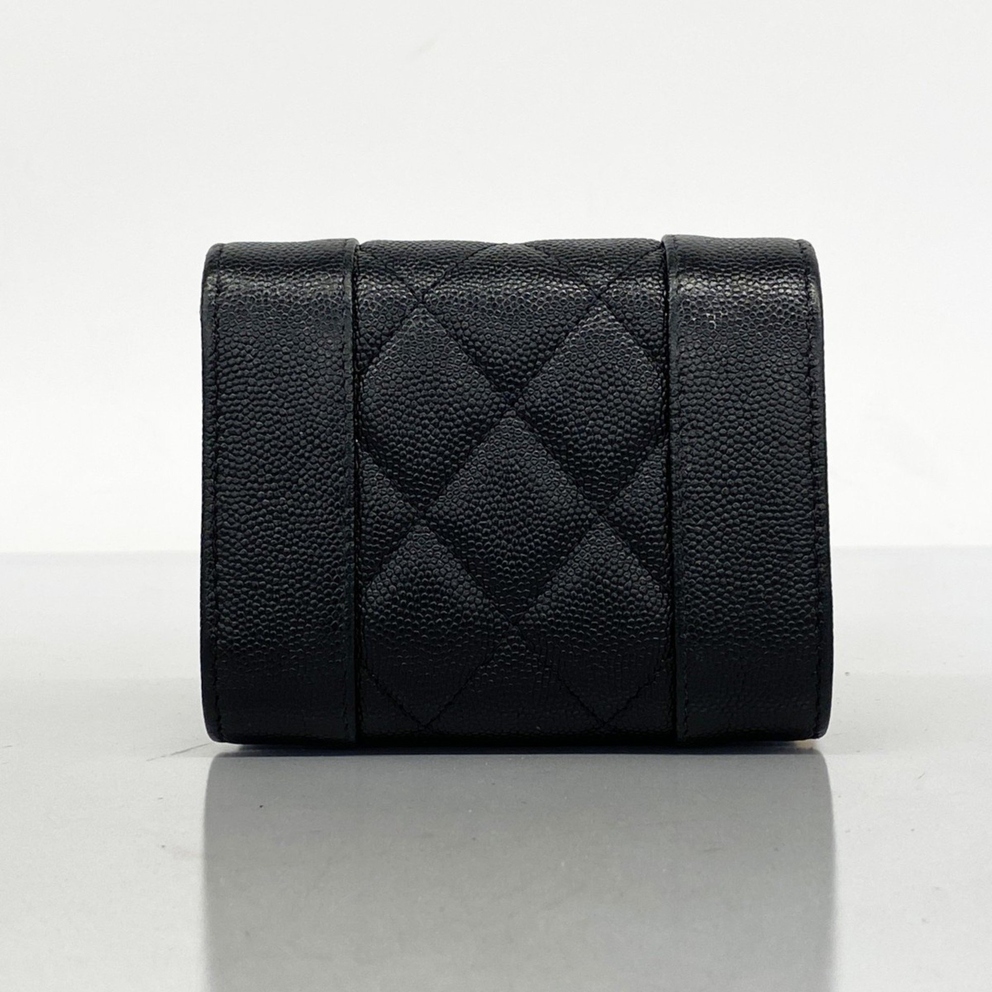 Chanel Tri-fold Wallet Mademoiselle Caviar Skin Black Women's