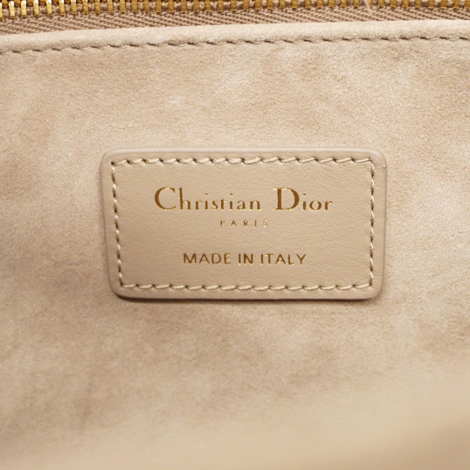 Christian Dior Tote Bag Cannage Book Leather Grey Champagne Women's