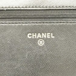 Chanel Shoulder Wallet Studs Lambskin Black Champagne Ladies