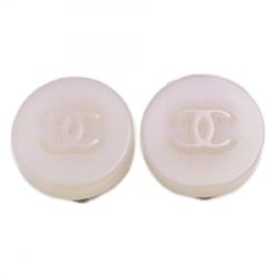 Chanel Earrings Coco Mark Circle Plastic Metal Silver White Ladies