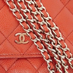 Chanel Shoulder Wallet Matelasse Caviar Skin Red Women's