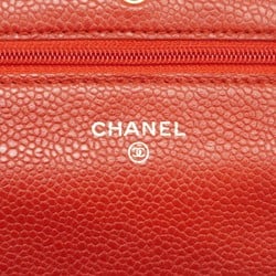 Chanel Shoulder Wallet Matelasse Caviar Skin Red Women's