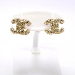 Chanel earrings with Coco mark and rhinestones, GP plating, champagne gold, for women