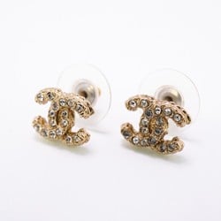 Chanel earrings with Coco mark and rhinestones, GP plating, champagne gold, for women