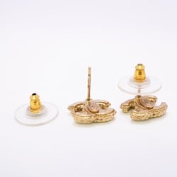 Chanel earrings with Coco mark and rhinestones, GP plating, champagne gold, for women