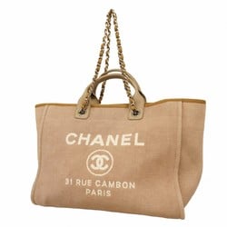 Chanel Tote Bag Deauville Canvas Brown White Women's