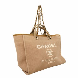 Chanel Tote Bag Deauville Canvas Brown White Women's