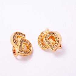 Christian Dior Earrings CD Rhinestone GP Plated Gold Ladies