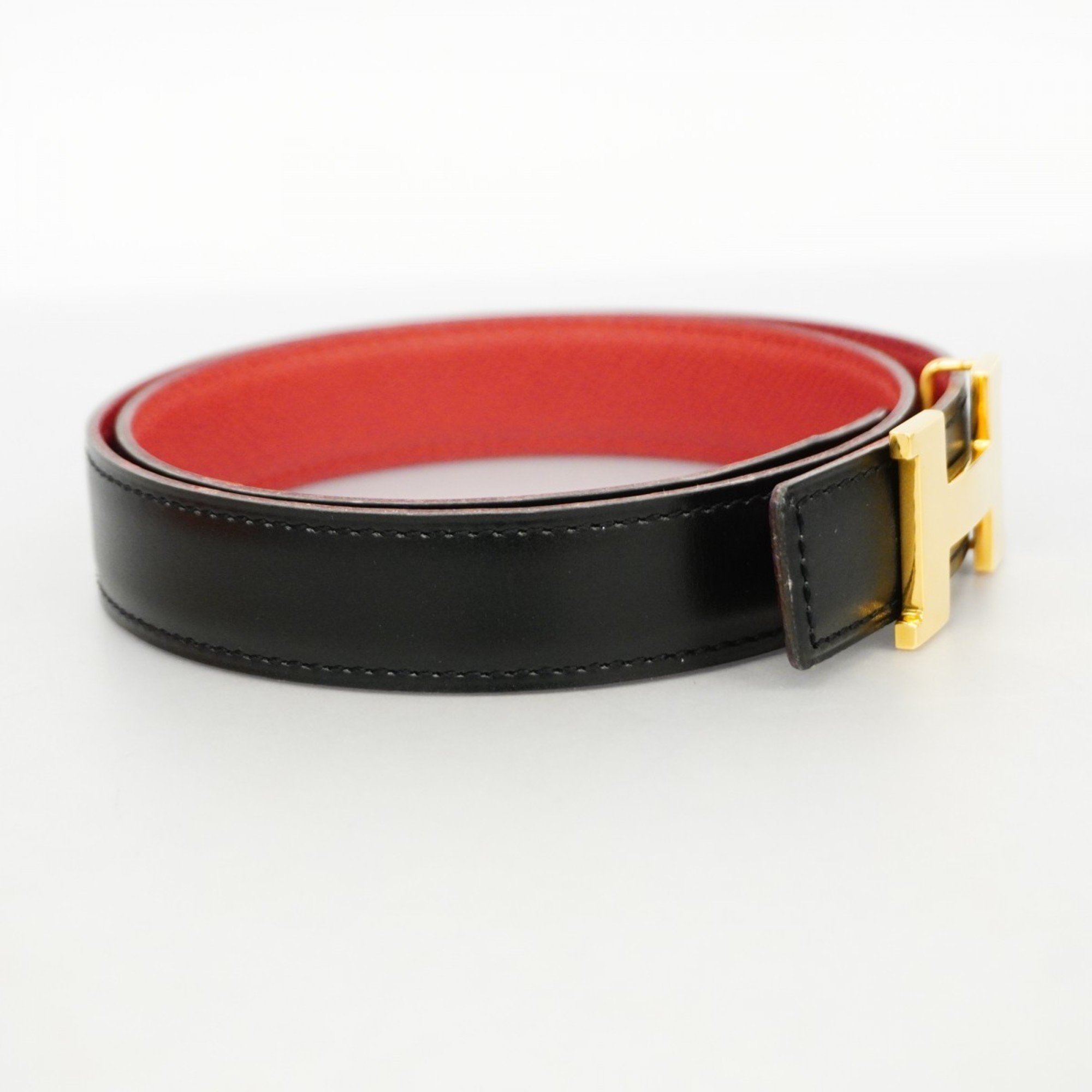 Hermes Belt Cushvel Ecostance Box Calf Black Red A Stamp Ladies