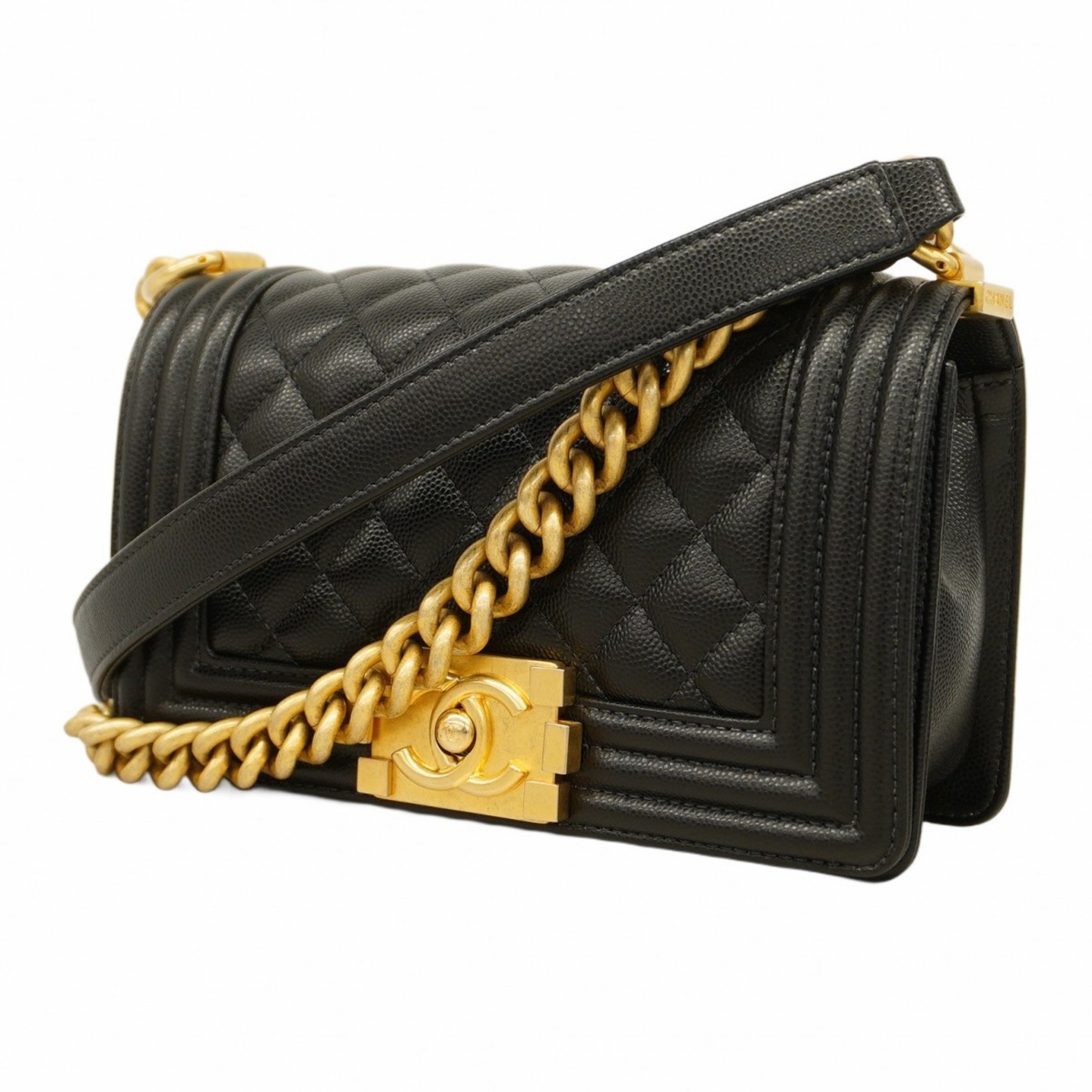 Chanel Shoulder Bag Boy Caviar Skin Black Women's