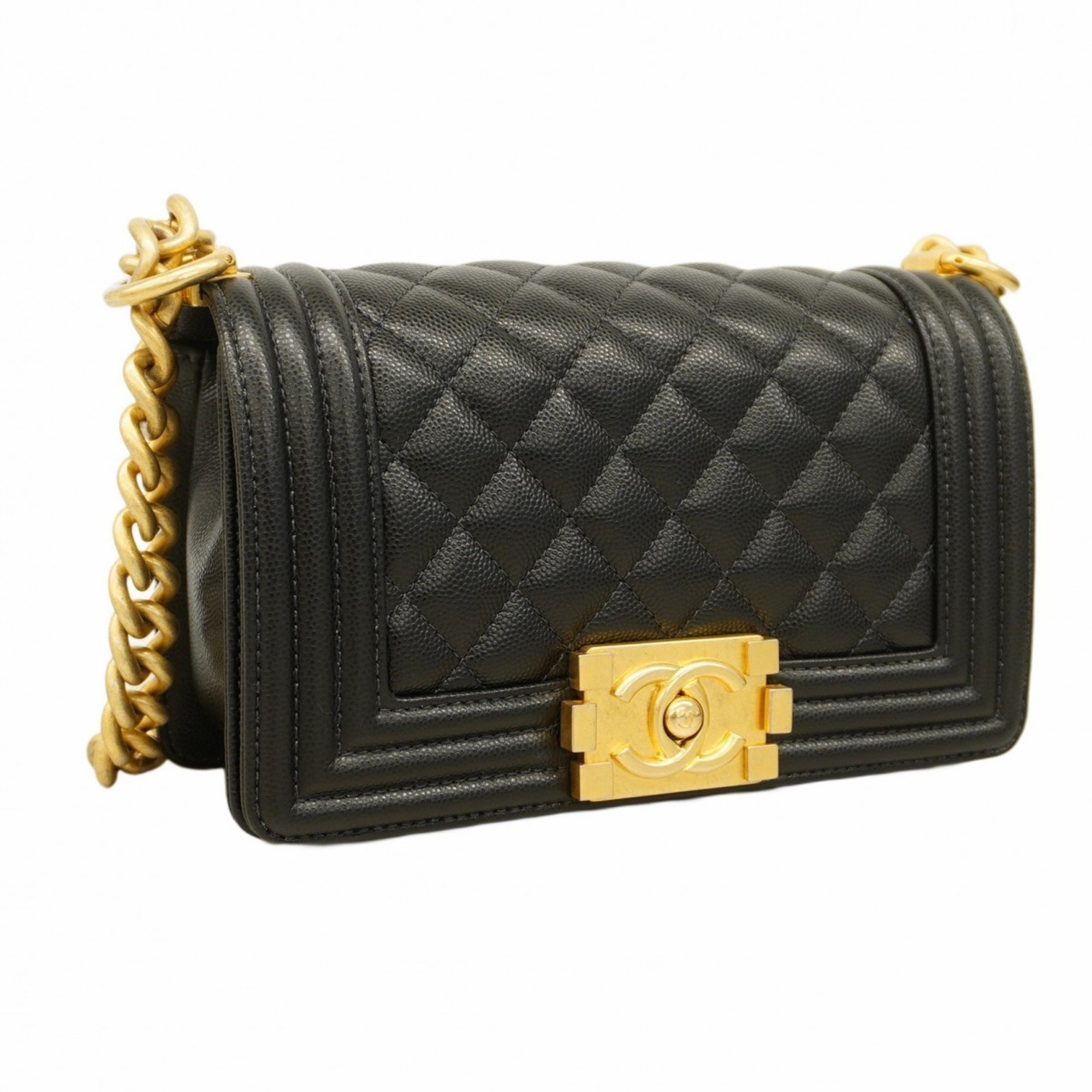 Chanel Shoulder Bag Boy Caviar Skin Black Women's