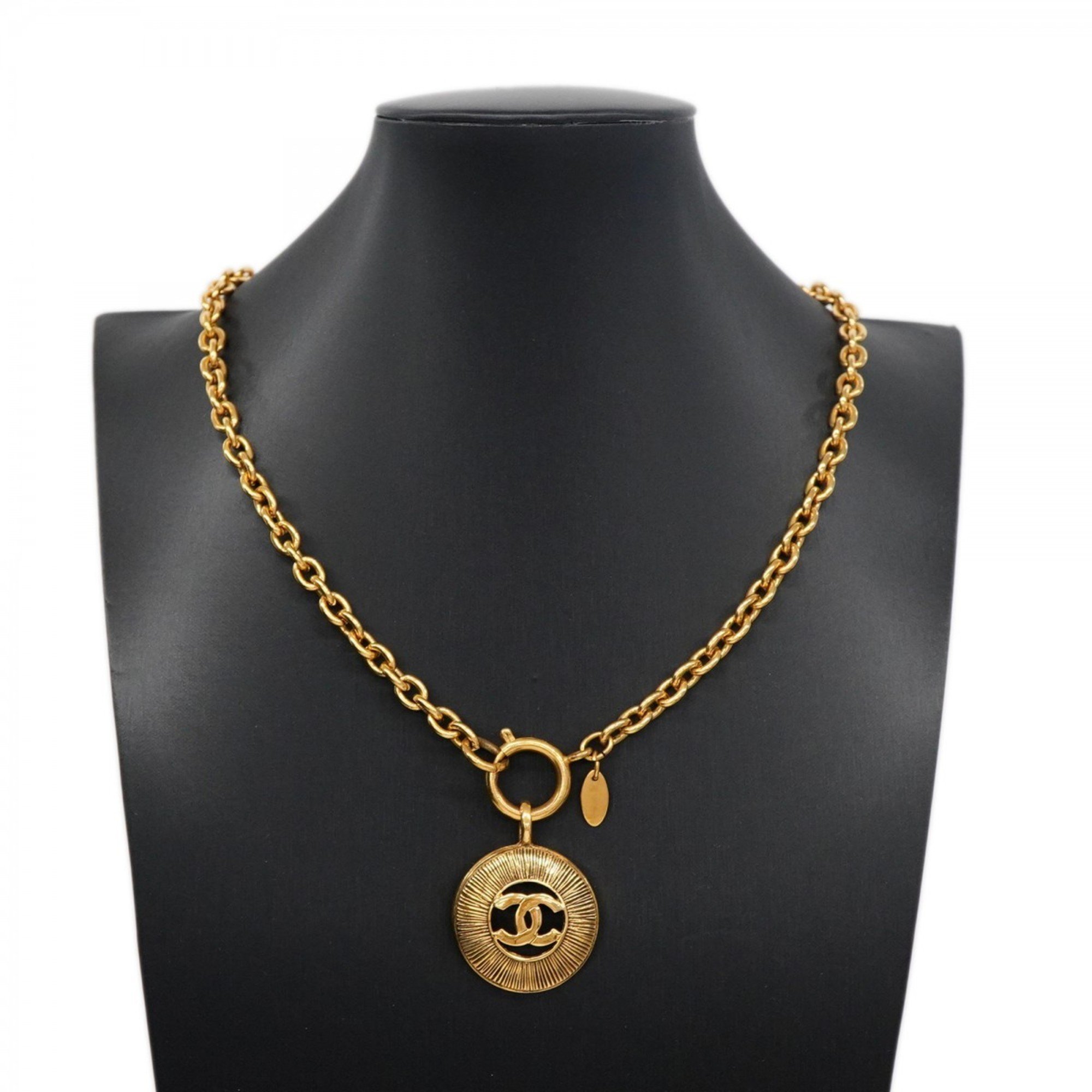 Chanel Necklace Coco Mark Circle GP Plated Gold Ladies